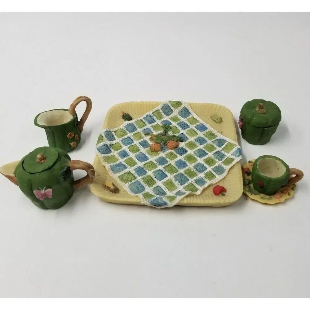 Vintage Miniature Mini Tea Set Farm Food Peppers Lettuce Carrots Butterfly Lot 8